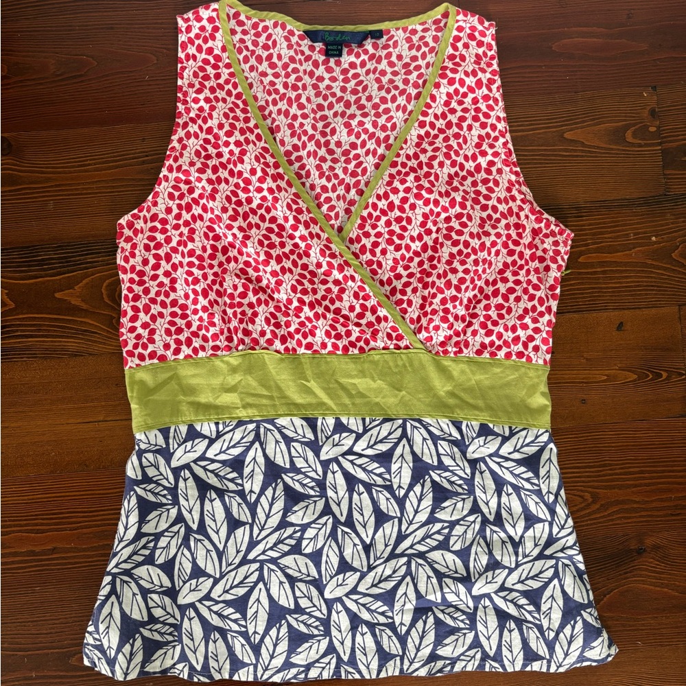 Boden Red and Blue Leaf Print Tank Top
